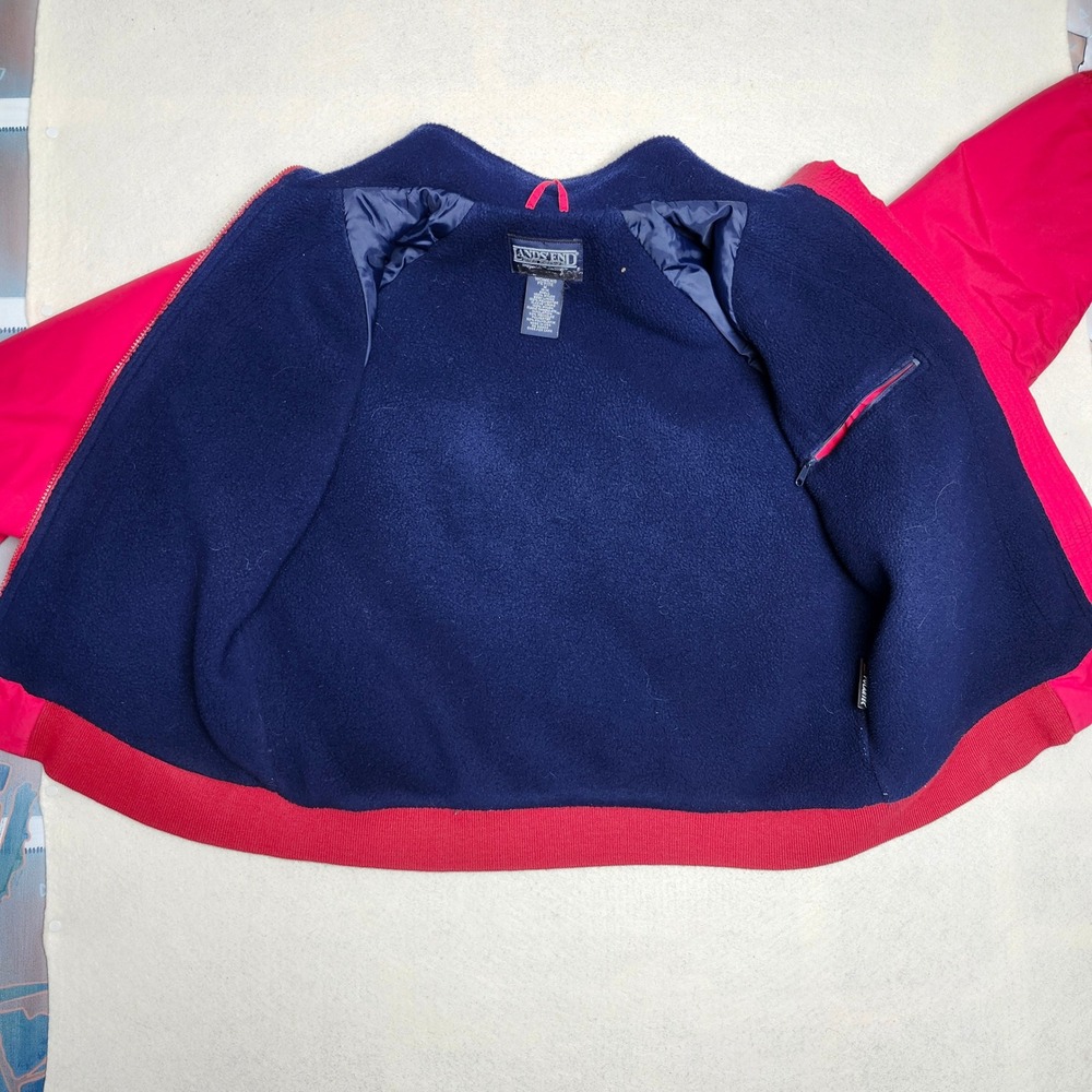 Vintage 90s Lands End Squall Bomber Jacket Womens Medium Red Polartec Fleece USA - Picture 6 of 8